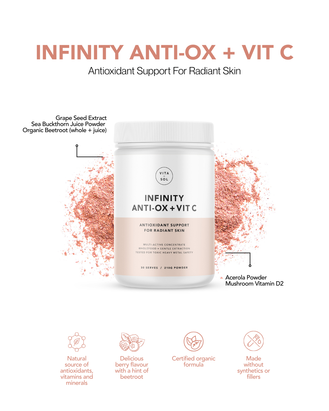 VITA-SOL Infinity Anti-Ox + Vit C Ingestible Skin Support 210g