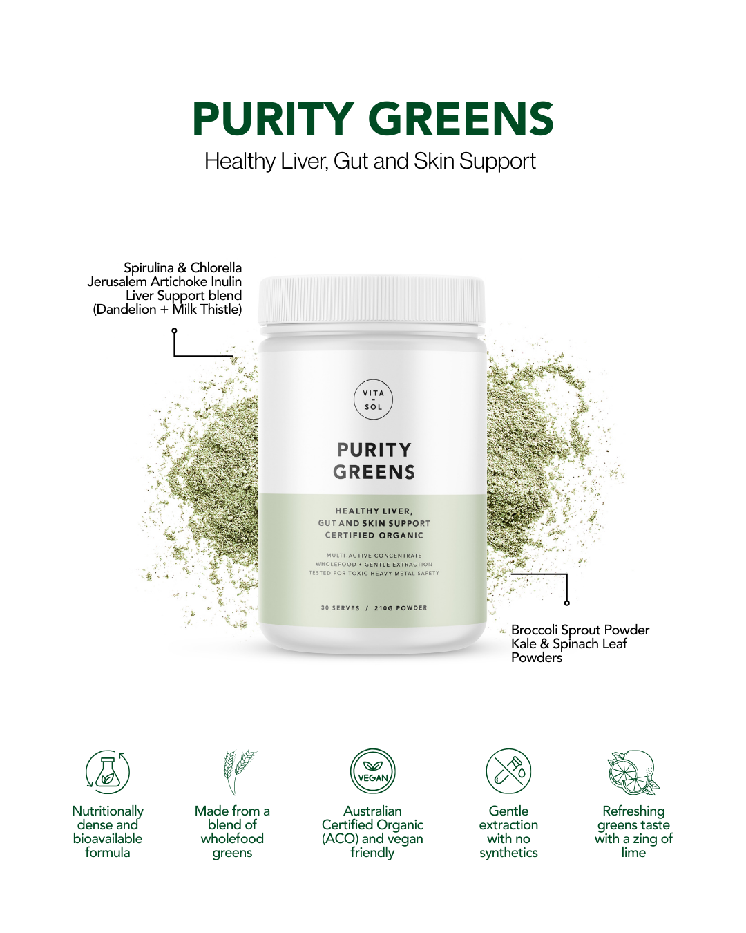 VITA-SOL Purity Greens Ingestible Skin Support 210g